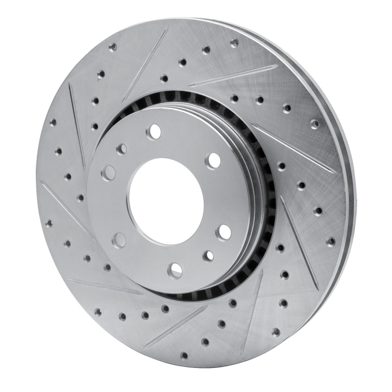 Buick Rainier Brake Rotor (1) - Front Left - R1 Concepts - Drilled & Slotted - Silver - `02-`09